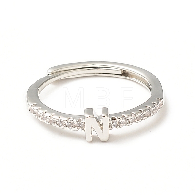 Clear Cubic Zirconia Initial Letter Adjustable Ring RJEW-C052-01P-N-1