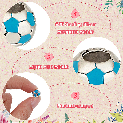30Pcs Large Hole FootBall/Soccer Ball Alloy Enamel European Beads MPDL-ME0001-06A-1