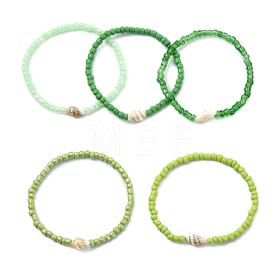 5Pcs Glass Seed Beads & Natural Sea Shell Stretch Bracelets for Women BJEW-JB13922-1