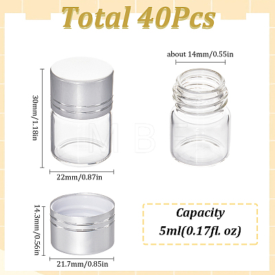 SUNNYCLUE 40Pcs Clear Glass Bottles Bead Containers CON-SC0001-15A-01-1