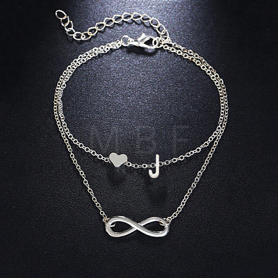 Alloy Infinity Heart Initial Charm Double Layer Anklets for Women FS-WG74AE6-10-1