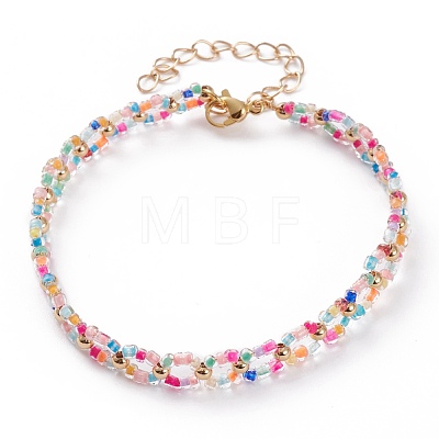 Round Mixed Style Glass Seed Beaded Bracelets BJEW-JB05870-1
