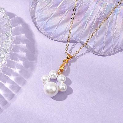 Shell Pearl 10mm Round Beaded Paw Print Pendant Necklaces NJEW-JN05171-01-1