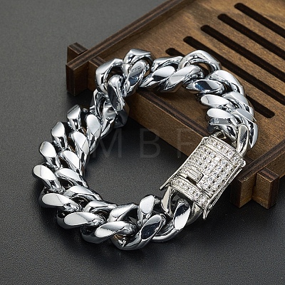 Stainless Steel Curb Chain Bracelet with Rhinestone Clasps WG84387-01-1