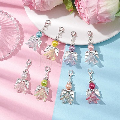 8Pcs 8 Colors Wedding Season Angel Glass Pearl & Acrylic Pendant Decorations HJEW-JM01916-1