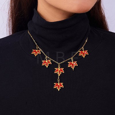 Alloy Light Siam Rhinestone Maple Leaf Y Bib Necklaces for Women FS-WG7D948-02-1