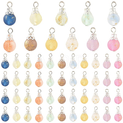 110Pcs 11 Colors Baking Paint Glass with Gold Powder Pendants PALLOY-YW00212-1