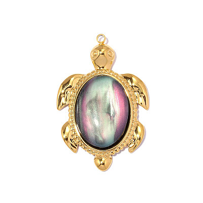 304 Stainless Steel & Shell Pendants STAS-OY014-48G-1