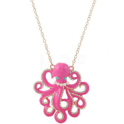 Ocean Beach Zinc Alloy Hot Pink Octopus Pendant Necklaces for Women JW6397-1