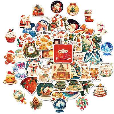 50Pcs Christmas Theme Cartoon Paper Stickers DIY-P085-13-1