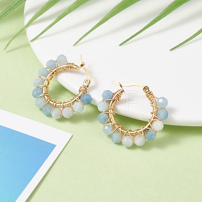 Faceted Round Natural Stone Beads Huggie Hoop Earrings for Girl Women EJEW-JE04687-1