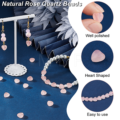 Olycraft 1 Strand Natural Rose Quartz Heart Beads Strands G-OC0004-95-1