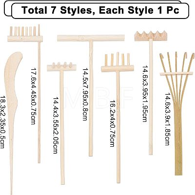  7Pcs 7 Style Bamboo Mini Zen Garden Rake WOOD-NB0001-85-1