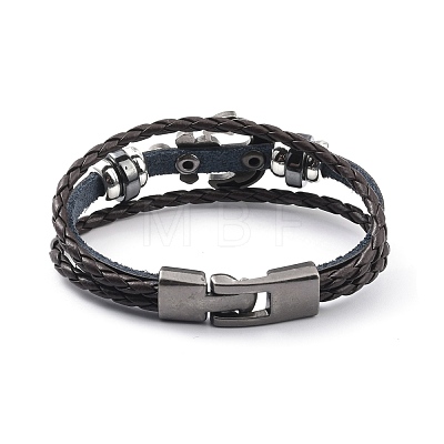 Cowhide Braided Multi-strand Bracelet BJEW-I299-01A-AS-1