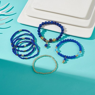 7Pcs 7 Style Natural & Synthetic Mixed Gemstone & Glass Seed Beaded Stretch Bracelets Set BJEW-JB08892-04-1
