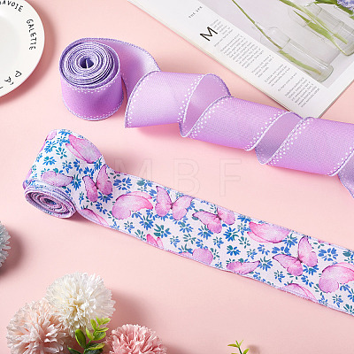 2 Skeins 2 Colors  Summer Theme Polyester Printed Wired Ribbon SRIB-TA0001-24A-1