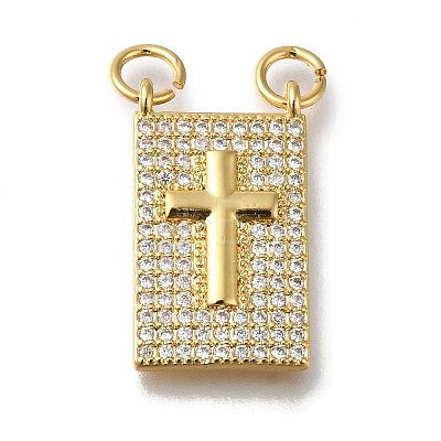 Rack Plating Brass Micro Pave Clear Cubic Zirconia Pendants KK-G500-01A-G-1