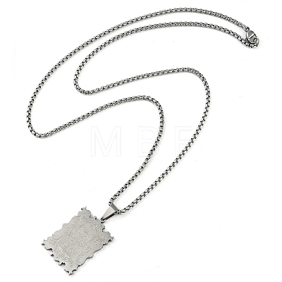 Anti-Tarnish 304 Stainless Steel Arabic Elements Rectangle Pendant Box Chain Necklaces NJEW-D089-02P-1