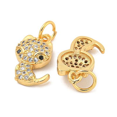 Rack Plating Brass Micro Pave Clear Cubic Zirconia Pendants KK-B093-02C-G-1