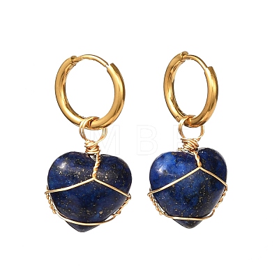 Heart Mixed Stone Dangle Hoop Earrings for Girl Women EJEW-JE04660-1