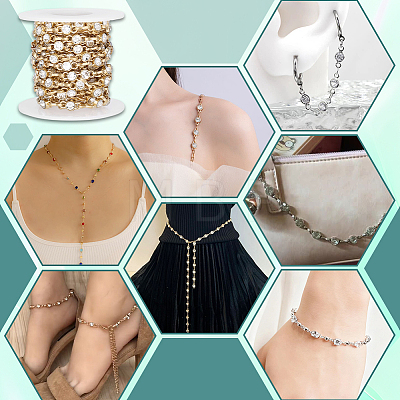 4 Yards Alloy Rhinestone Link Chains LCHA-PH0001-02G-1
