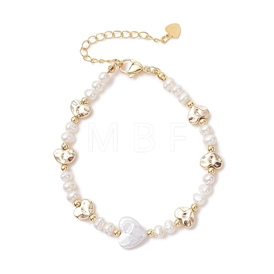Natural Cultured Freshwater Pearl & Brass Beaded Bracelets for Women BJEW-JB13367-1