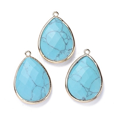 Faceted Synthetic Turquoise Pendants G-M356-C02-LG-1