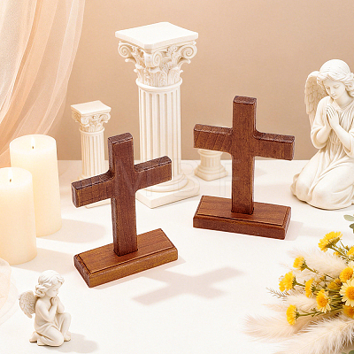Easter Wood Cross Figurines Ornaments DJEW-WH0063-67A-1