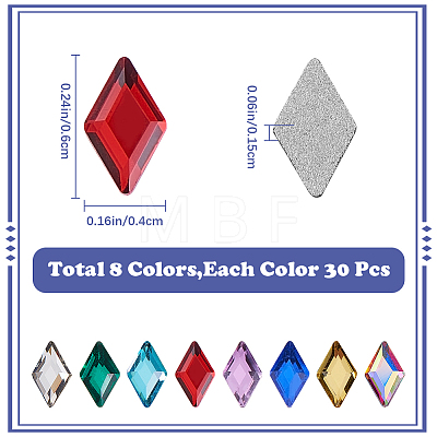 Gorgecraft 240Pcs 8 Colors Rhombus Glass Cabochons GGLA-GF0002-02-1