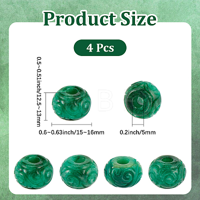 4Pcs Natural Myanmar Jade/Burmese Jade Carved European Beads G-PA0002-44-1