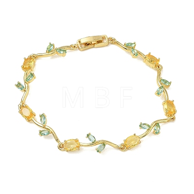 Brass Glass Flower Link Chain Bracelets KK-CBA7DFA-01G-10-1