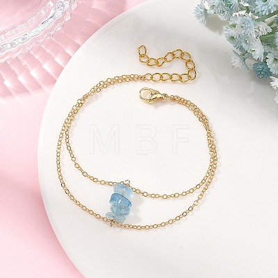 Brass Cable Chains & Natural Gemstone Chip Beads Double Layers Bracelets for Women BJEW-JB14134-1