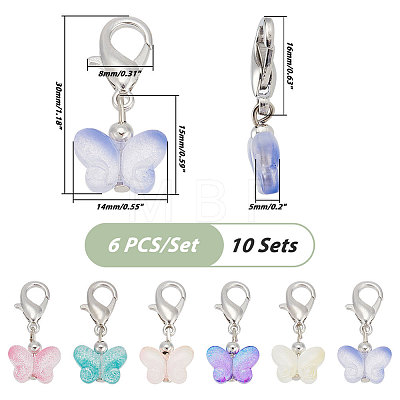  10 Sets Transparent Spray Painted Glass Butterfly Pendant Decorations HJEW-PH0001-64-1