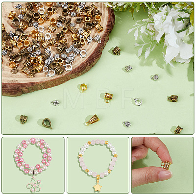 150Pcs 15 Styles Tibetan Style Alloy Tube Bails TIBE-PA0001-19-1