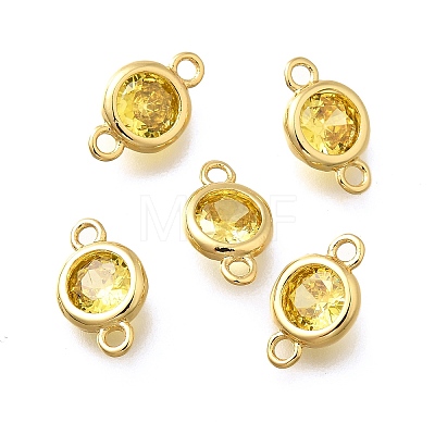 Brass Cubic Zirconia Connector Charms KK-Q043-24G-1