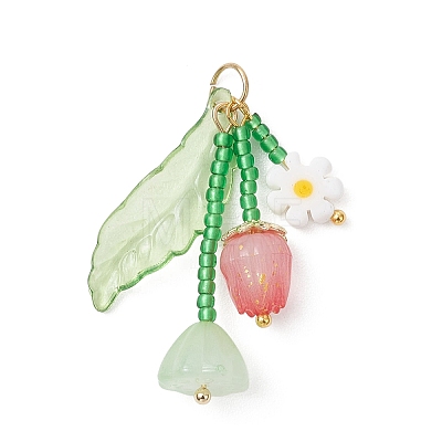 Glass with Opaque Acrylic Baeded Pendants PALLOY-MZ01190-01-1