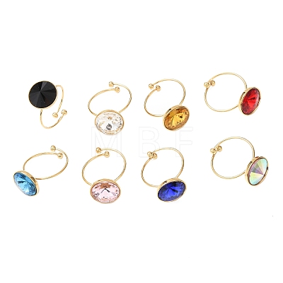 304 Stainless Steel with Glass Cuff Rings for Women RJEW-K309-41C-1