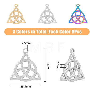 18Pcs 3 Colors 201 Stainless Steel Pendants STAS-DC0013-53-1