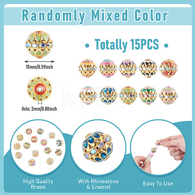 15Pcs Brass Enamel Beads KK-TA0009-20G-1