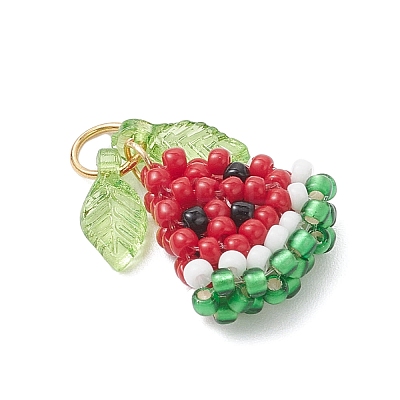 Glass Seed Beaded Triangle Watermelon Pendants PALLOY-MZ01017-1
