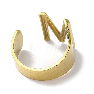 Real 18K Gold Plated 304 Stainless Steel Initial Letter Open Cuff Ring RJEW-H215-09G-01-1