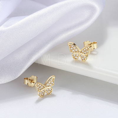 Butterfly 925 Sterling Silver Cubic Zirconia Stud Earrings for Women EJEW-P231-38G-1