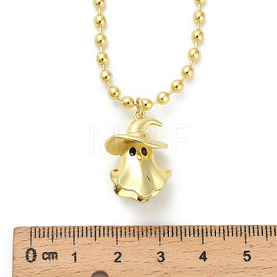 Brass Black Enamel Halloween Ghost Pendant Necklaces NJEW-B135-01A-G-1