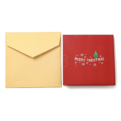 Square 3D Christmas Tree Pop Up Paper Greeting Card AJEW-P124-B02-1