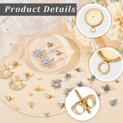 48Pcs 2 Styles Stainless Steel Stud Earring Findings STAS-BBC0010-23C-1