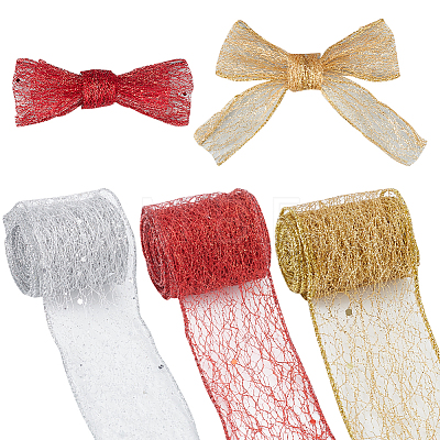  9 Bags 3 Colors Sparkle Cloth Glitter Mesh Wired Ribbons for Christmas Party Decorations OCOR-NB0001-77-1