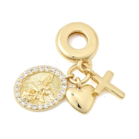 Brass Micro Pave Clear Cubic Zirconia European Dangle Charms X-KK-Z150-10G-1