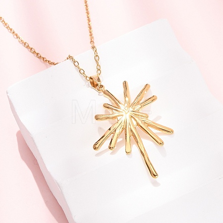 304 Stainless Steel Flower Pendant Cable Chain Necklaces for Men Women NJEW-K308-05G-G-1
