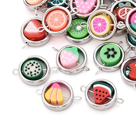 Polymer Clay Fruit Beads with CCB Plastic Ring Frame Connector Charms CLAY-T022-34M-1
