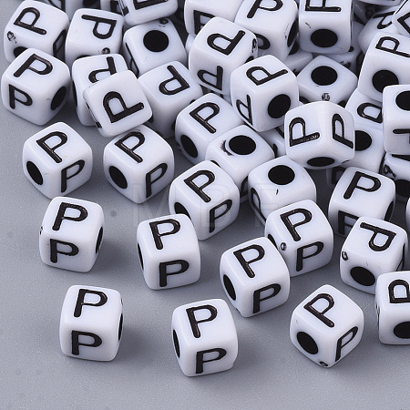 White Opaque Acrylic Beads MACR-R869-02P-1
